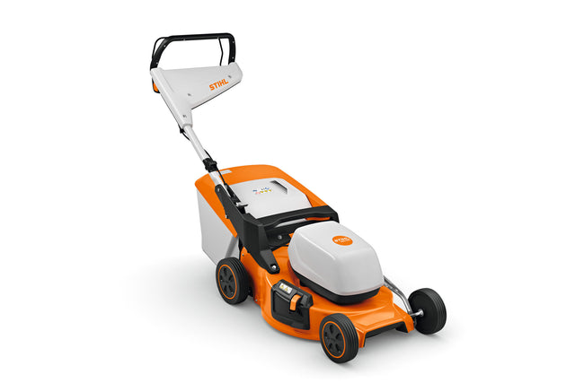 STIHL RMA 253 cordless lawnmower with mono-handlebar and grass collector
